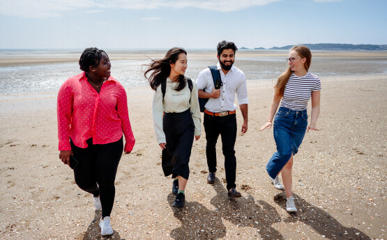 International Students walking on Swansea Bay
